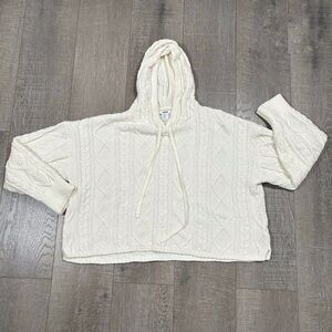 Jason Wu 2 Set Cream Cable Knit‎ Hoodie Cropped Sweater and Knit Joggers Size XL